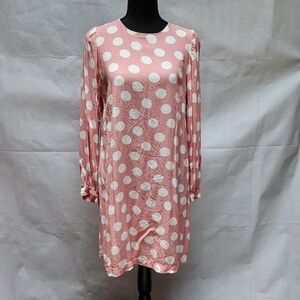 Loft Pink with White Polka Dot Shift Dress 100% Viscose Size M